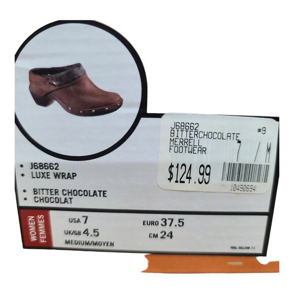 Merrell Chocolate Brown Leather Luxe Wrap Studded Clogs Mules Shoes Women's 7 - Picture 7 of 7